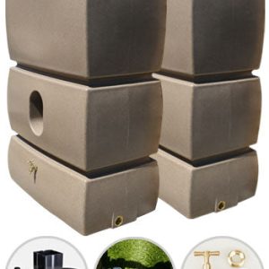 2 x 1500 Litre Water Butt Twin Pack Linked - Sandstone