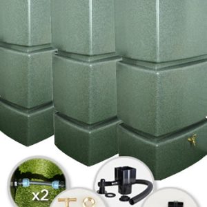 825 Litre Water Butt Triple Pack Linked - Green Marble